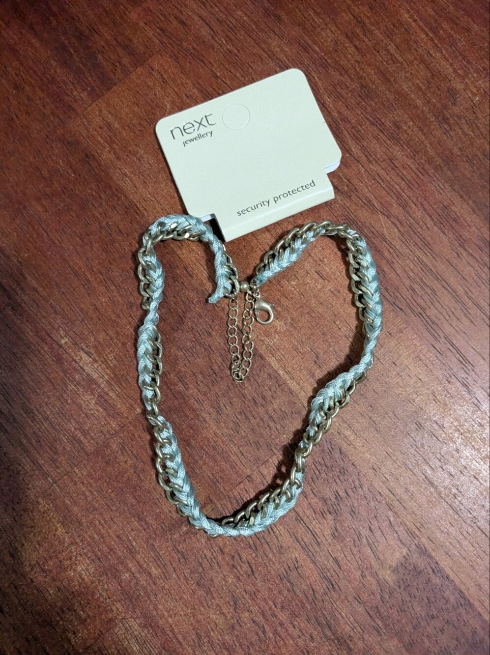Ladies NEXT Jewellery Mixed Media Braided Blue Ribbon & Chain Choker Necklace
